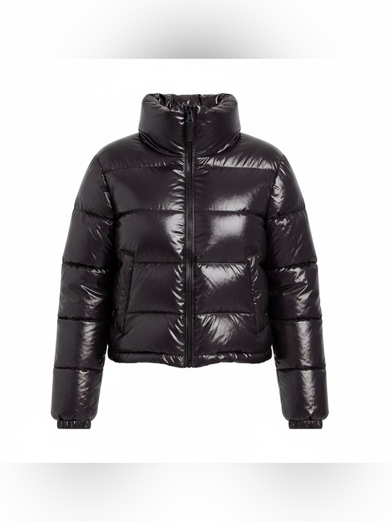 Aqua Jackets & Blazers - Aqua Glossy Black Puffer Jacket
